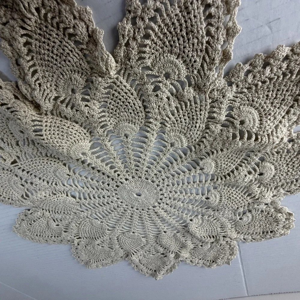 Vintage Star Shape Crochet Lace Doilie 16 Inch Victorian Cream Beige Cottagecore